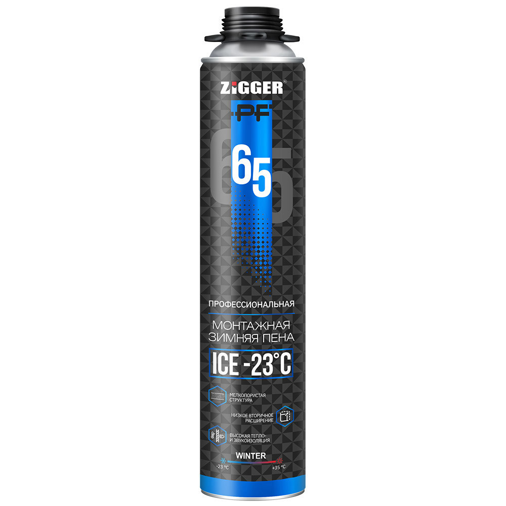 Изображение товара Пена монтажная профессиональная Zigger PF ICE -23°С 65 л зимняя 850 мл 920 г 12 шт