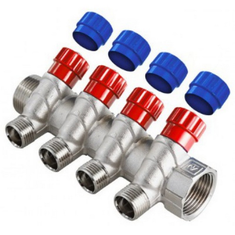 Изображение товара Коллектор резьбовой Aqualink с вентилями FM 3/4x3/4x1/2x4 для водоснабжения и отопления