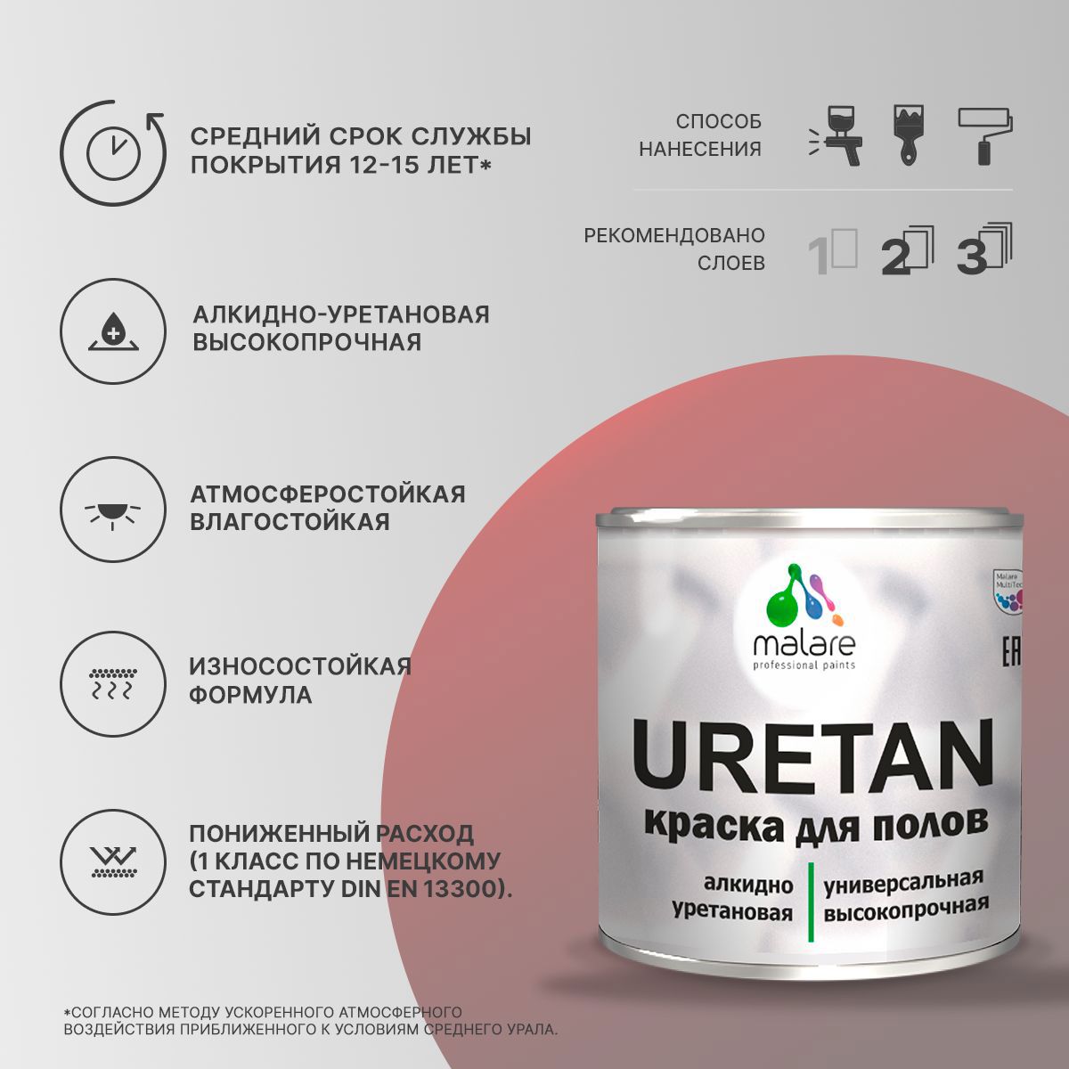 Изображение товара Эмаль для бетонных полов Malare Uretan 2.4 кг коричневая RAL 8017 износостойкая