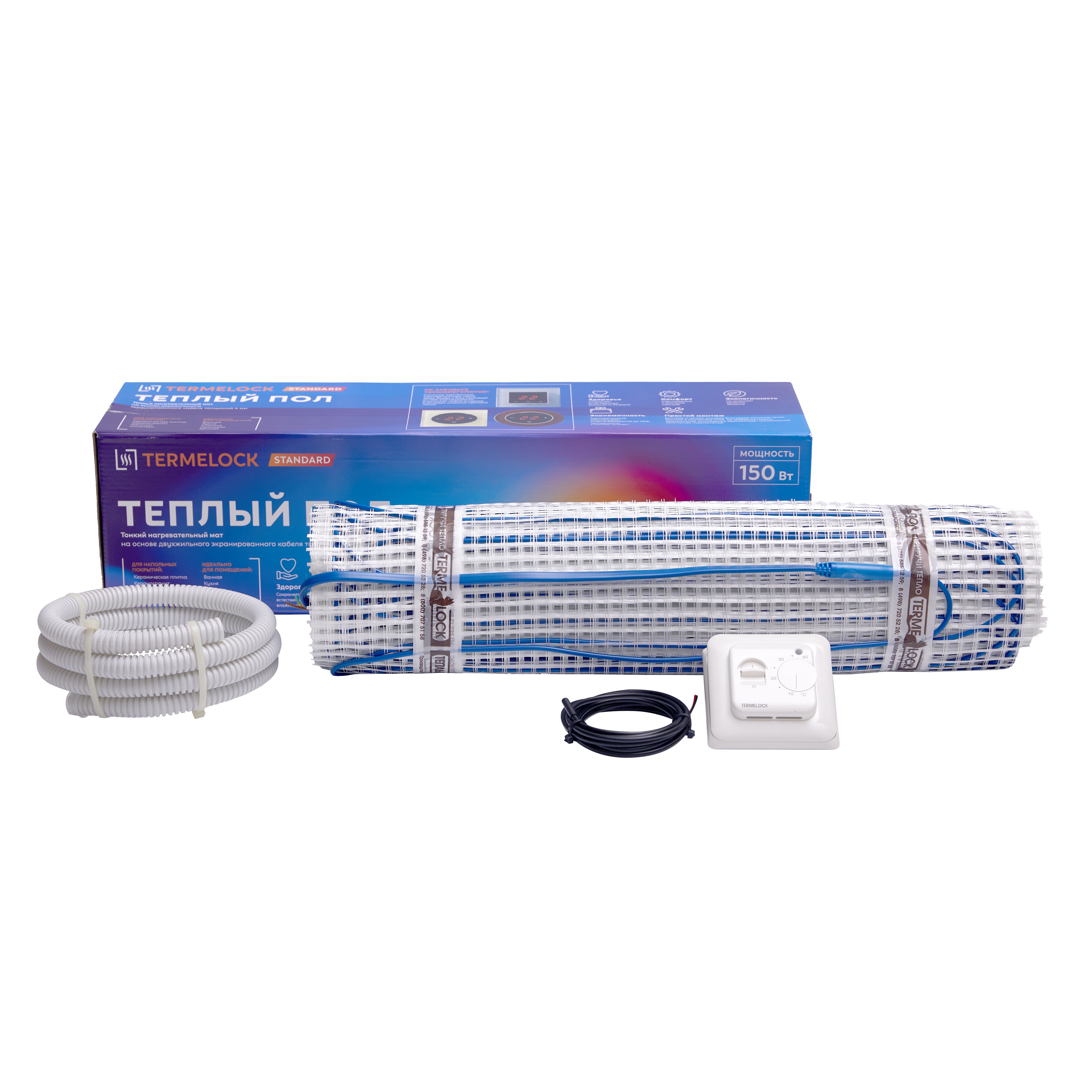 Изображение товара Комплект нагревательного мата для теплого пола Termelock TL-375-2.5 2.5 м2 375 Вт с механическим терморегулятором