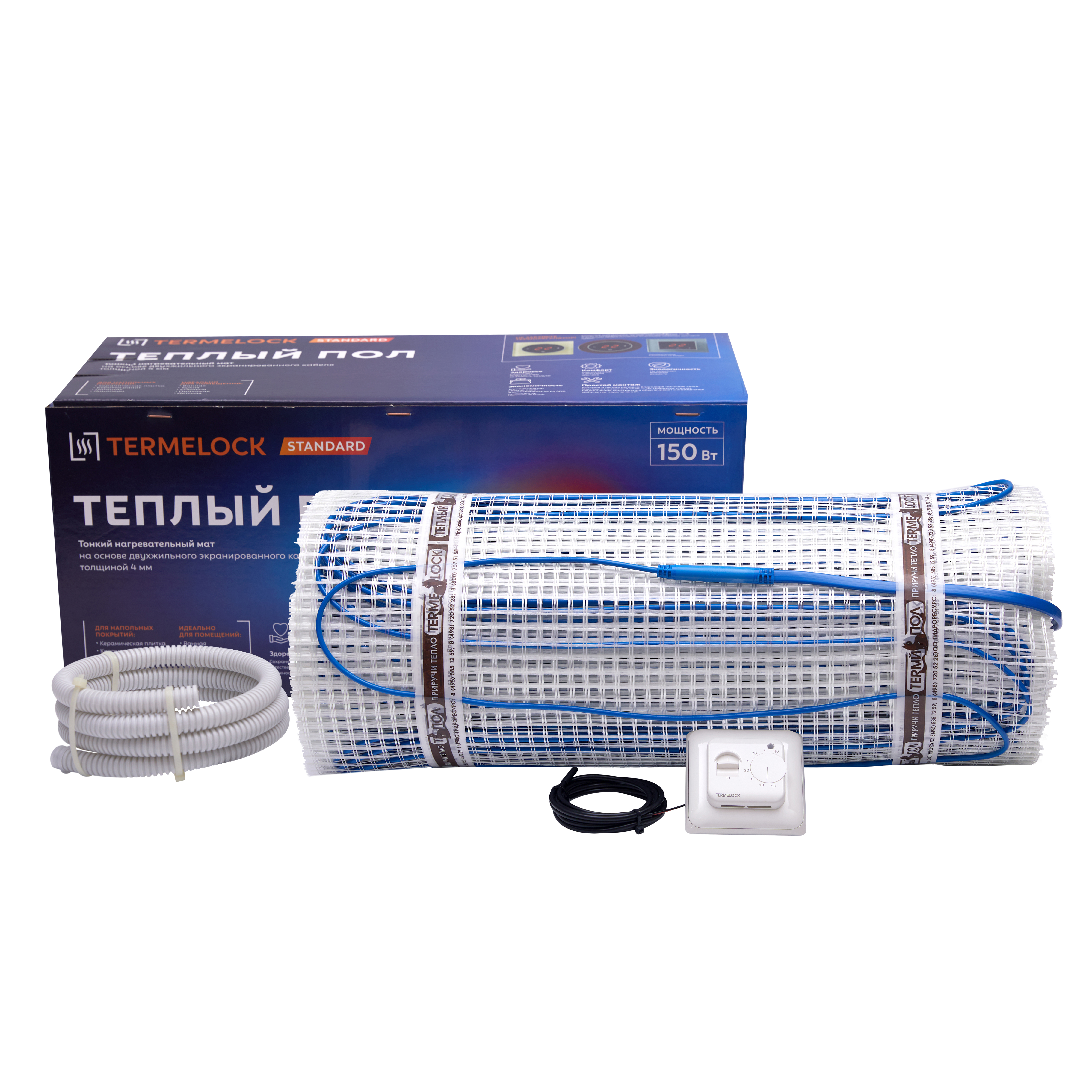 Изображение товара Комплект нагревательного мата для теплого пола Termelock TL-1350-9 9 м2 1350 Вт с механическим терморегулятором