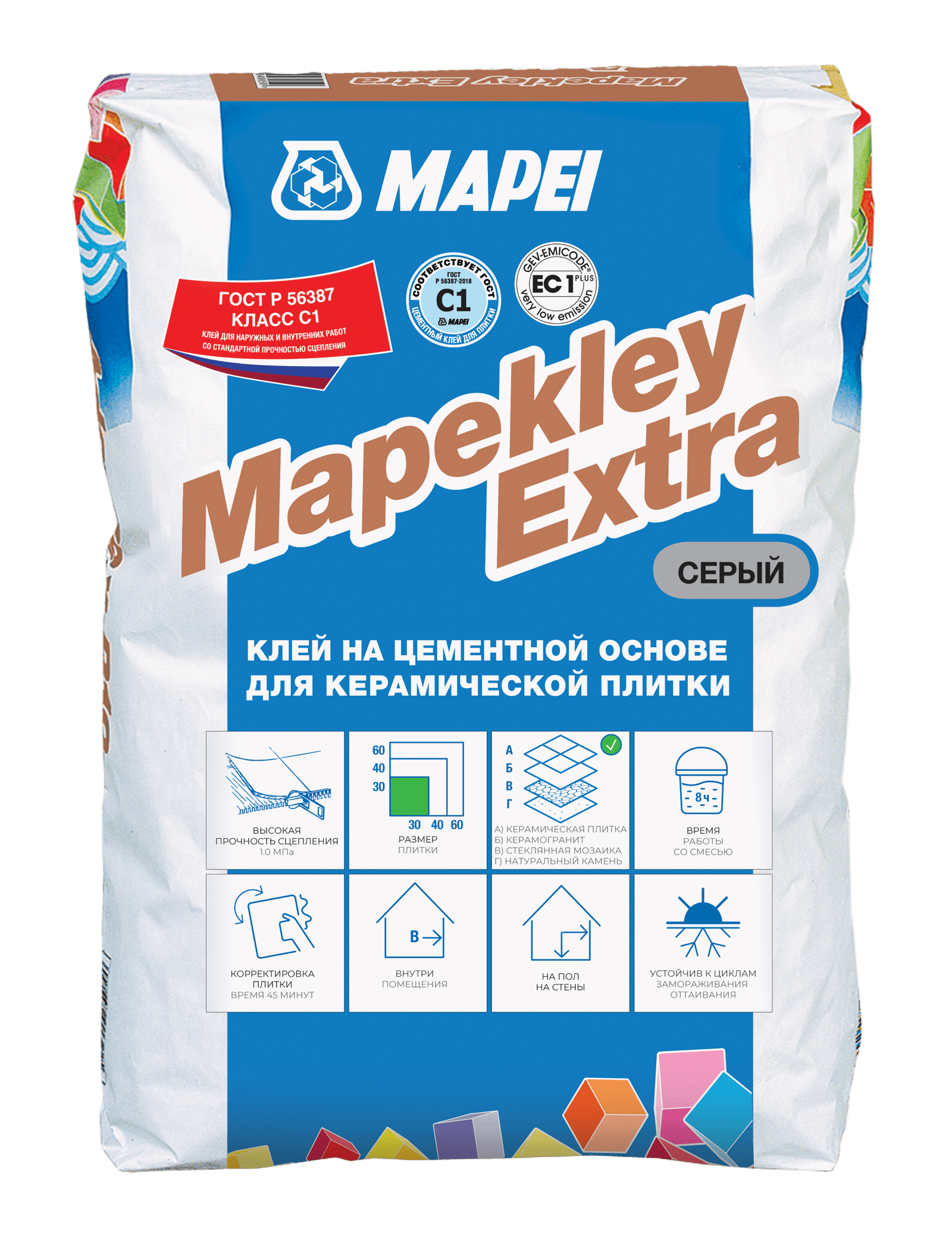 Изображение товара Клей на цементной основе Mapei Mapekley Extra для керамической плитки, 25 кг
