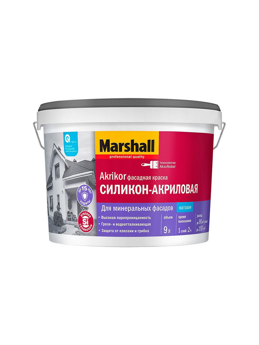 Изображение товара Краска для дерева акриловая MARSHALL 0С-00024508 9 л цвет белый