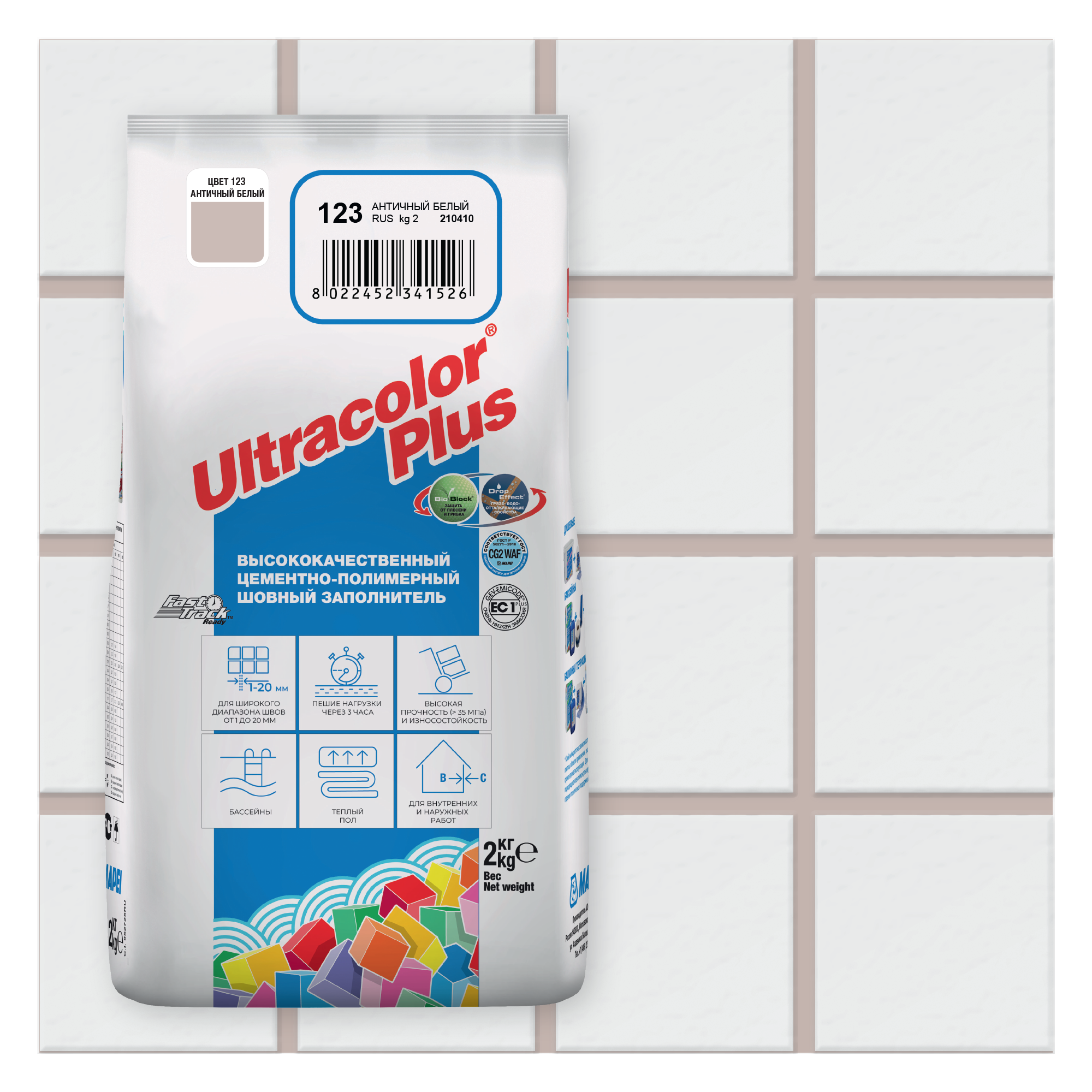 Изображение товара Затирка Mapei Ultracolor Plus 123 Античный белый 2 кг для плитки