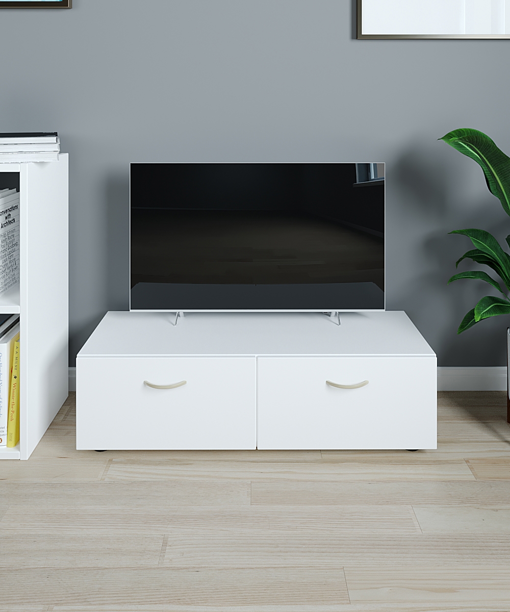 Изображение товара Тумба под телевизор Феликс Ницца 102x35x29 см 2 ящика ЛДСП цвет белый