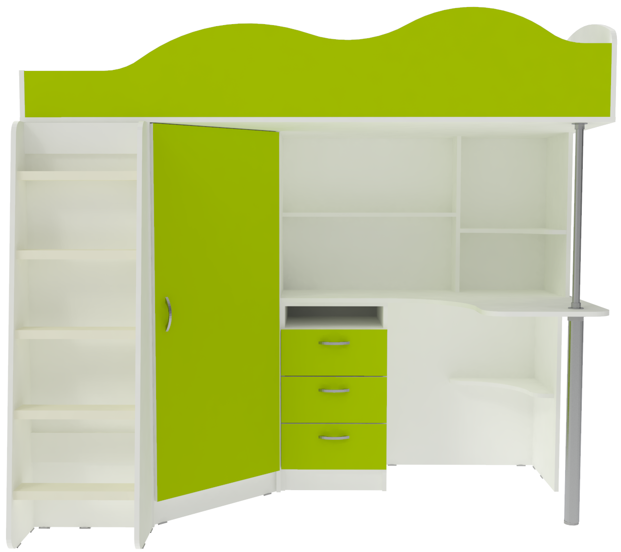 Изображение товара Кровать Кариви КИВи чердак с работой зоной и шкафом 193x170 см