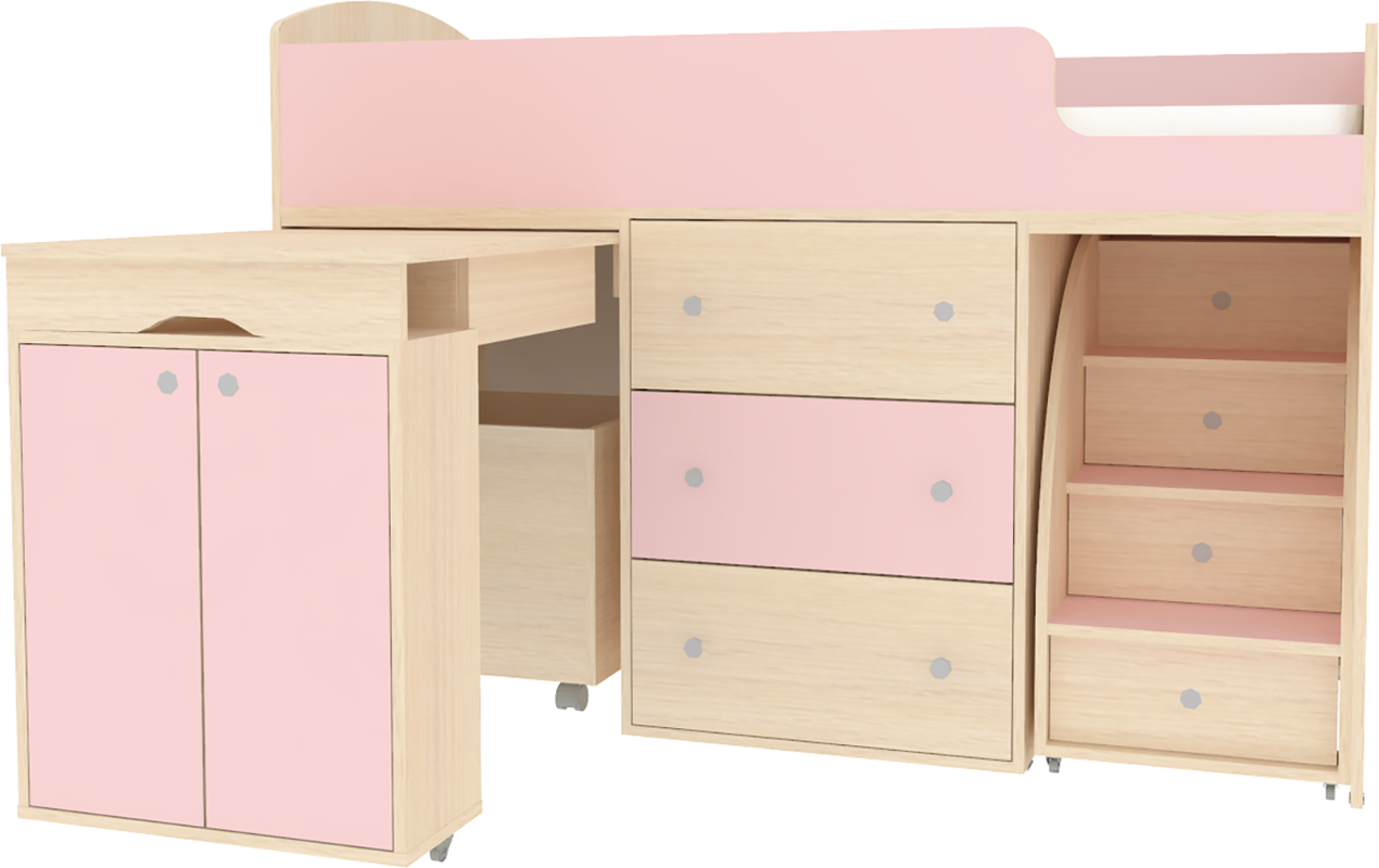 Изображение товара Кровать Кариви чердак Малыш Увеличенный 184x113x84 см розовый дуб