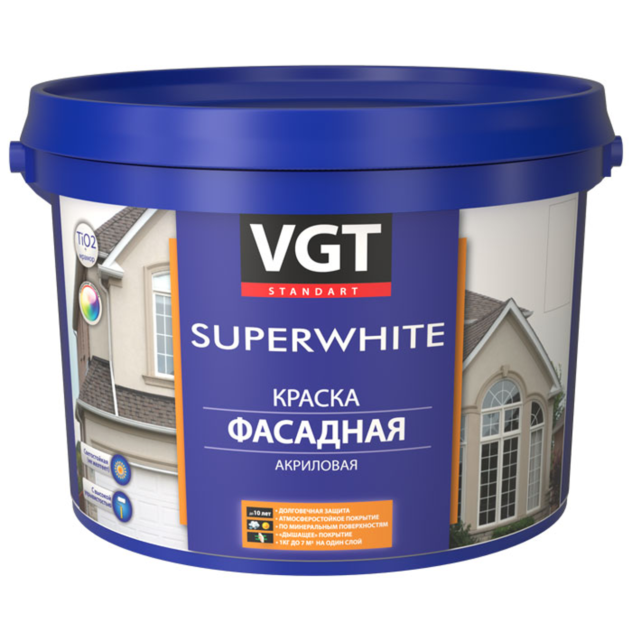 Изображение товара Фасадная краска VGT 2396 белая для наружных работ 7 л на водной основе