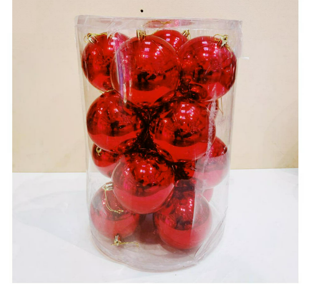 Изображение товара Набор елочных шаров China dans 80SV16-01RED 8 см пластик красный 16 шт