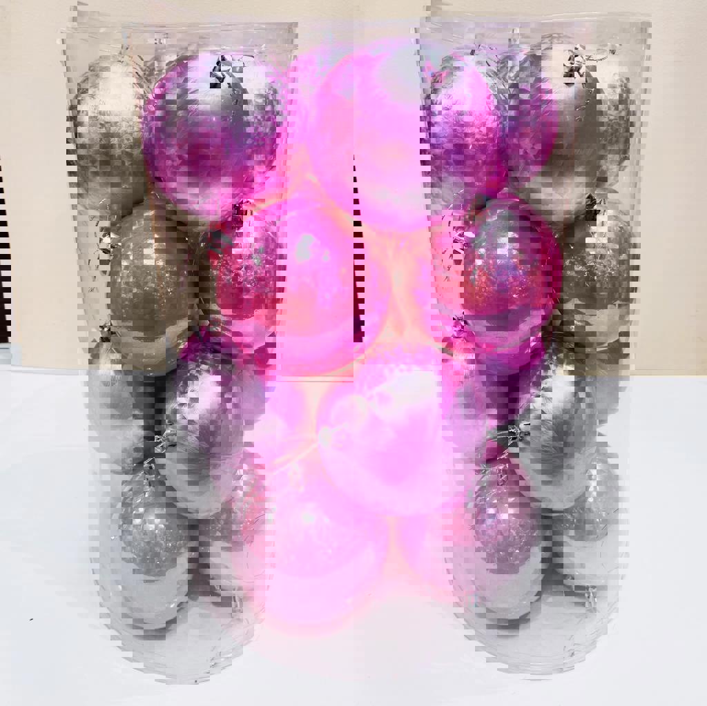 Изображение товара Набор елочных шаров 16 шт розовых диаметром 10 см пластиковых CHINA DANS