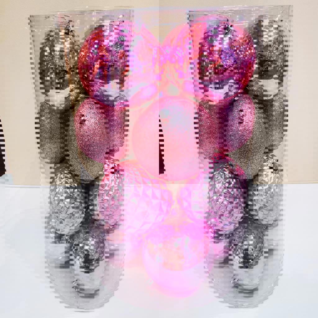 Изображение товара Набор елочных шаров China dans 100AGV16-H09PINK 10 см розовые 16 шт пластиковые глянцевые