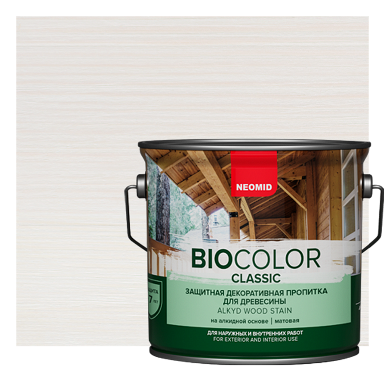 Изображение товара Защитная декоративная пропитка для дерева NEOMID BIO COLOR CLASSIC матовая 0.9 л белый