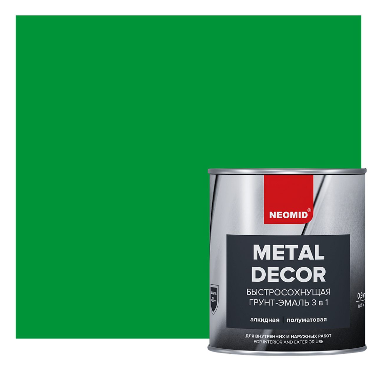 Изображение товара Грунт-эмаль 3в1 по ржавчине NEOMID METAL DECOR быстросохнущая полуматовая 0.9 л зеленый