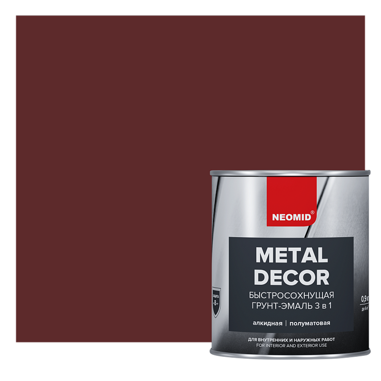 Изображение товара Грунт-эмаль 3в1 по ржавчине NEOMID METAL DECOR быстросохнущая полуматовая 0.9 л коричневый