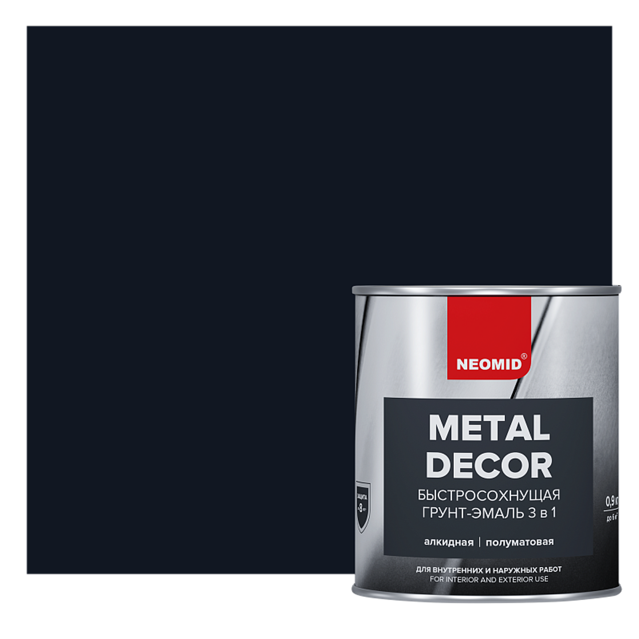 Изображение товара Грунт-эмаль 3в1 по ржавчине NEOMID METAL DECOR быстросохнущая полуматовая 2.7 л черный Изображение товара Грунт-эмаль 3в1 по ржавчине NEOMID METAL DECOR быстросохнущая полуматовая 2.7 л черный