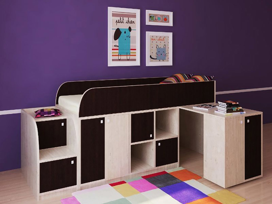 Изображение товара Детская кровать-чердак Кариви Малыш 3 218x108 см из ламинированного ДСП сертифицированная