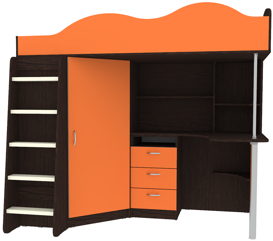 Изображение товара Кровать-чердак Кариви Пионер с рабочей зоной и шкафом