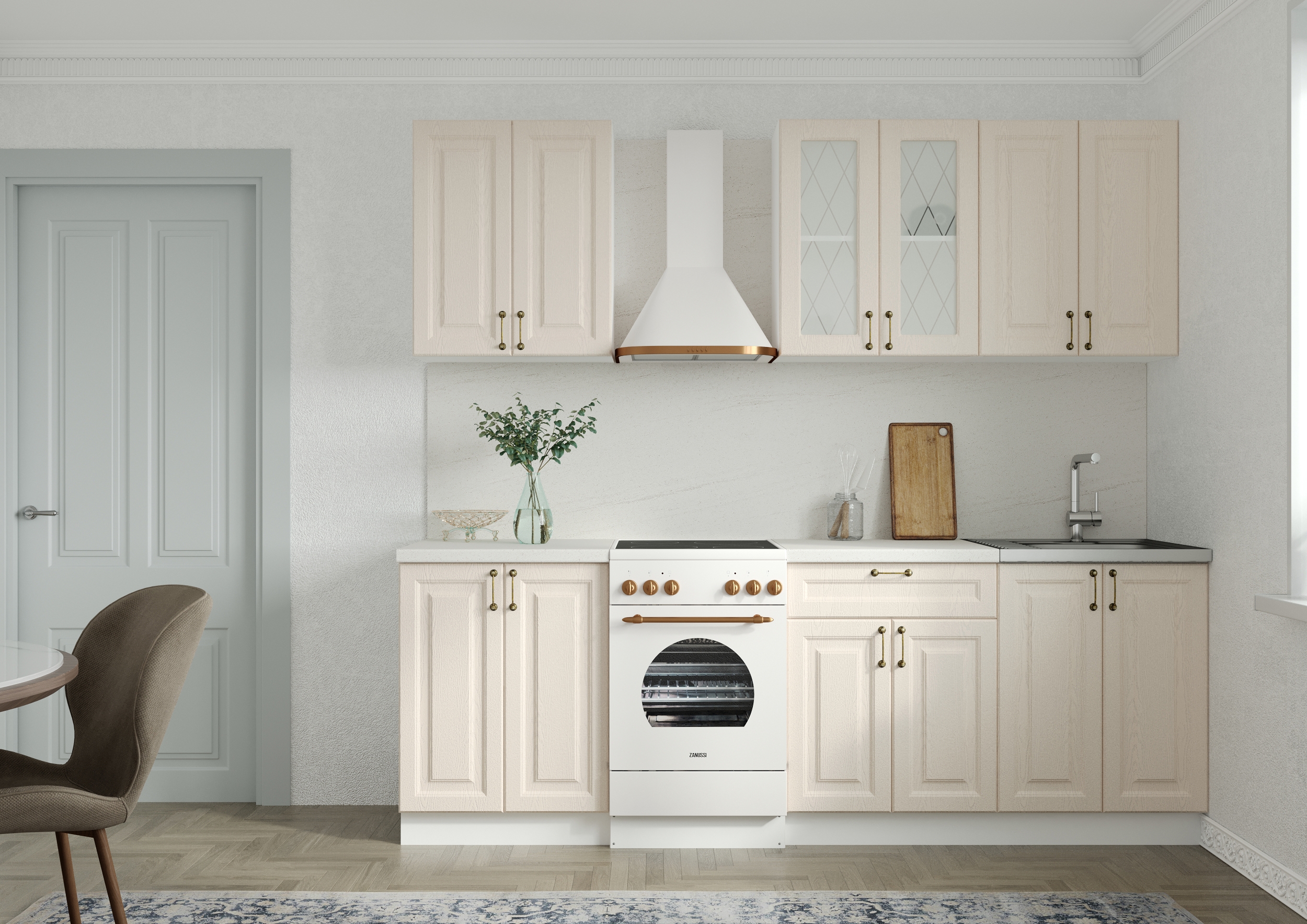 Изображение товара Кухонный гарнитур Сурская мебель Ницца 016 180x214x47.8 см МДФ цвет кремовый