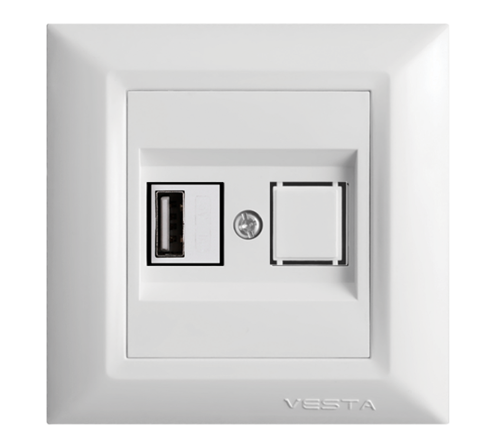 Изображение товара Розетка USB встраиваемая Vesta-electric Roma FRZ00050201BEL с заземлением цвет белый