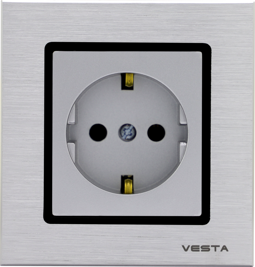 Изображение товара Встраиваемая розетка Vesta-Electric Exclusive Silver Metallic с заземлением Изображение товара Встраиваемая розетка Vesta-Electric Exclusive Silver Metallic с заземлением