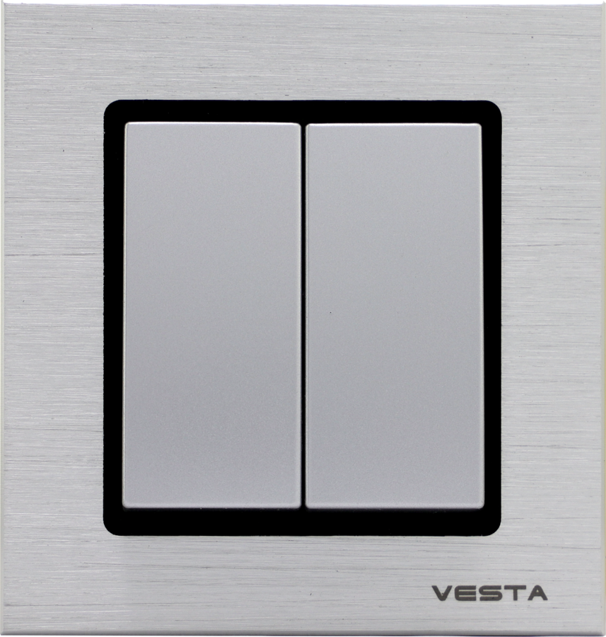 Изображение товара Выключатель встраиваемый Vesta-electric Exclusive Silver Metallic FVK050203SER 2 клавиши цвет серебристый