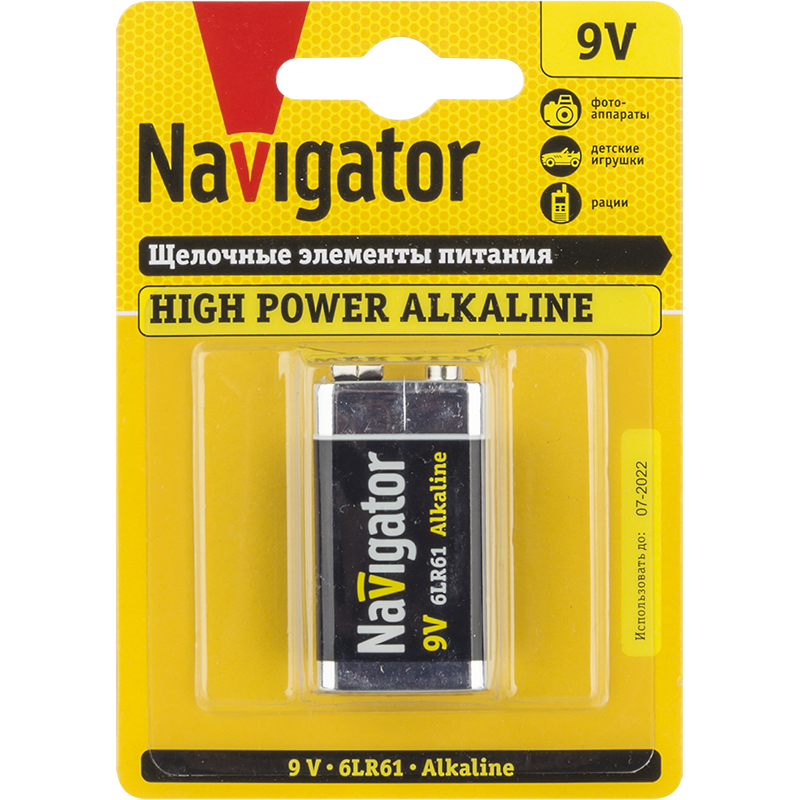 Изображение товара Батарейка Navigator алкалиновая 6LR61 крона 1 шт.