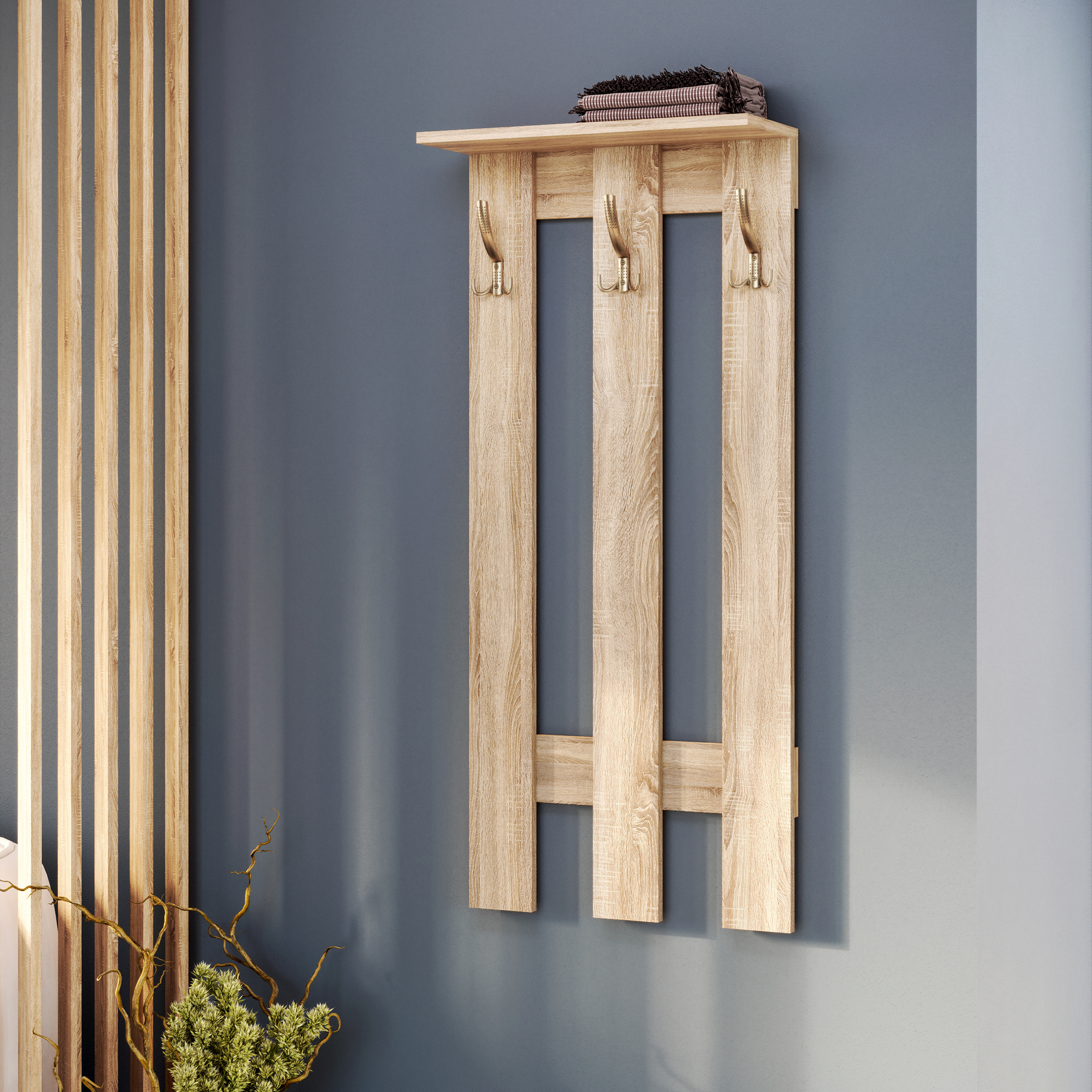 Изображение товара Вешалка Граникум 50x115x50 см 3 крючка цвет дуб сонома