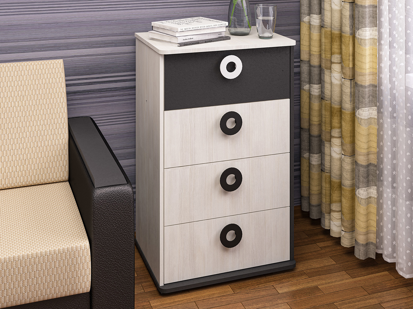 Изображение товара Комод Пирамида К-21 св.дер/антр из ЛДСП 4 ящика современный стиль Изображение товара Комод Пирамида К-21 св.дер/антр из ЛДСП 4 ящика современный стиль