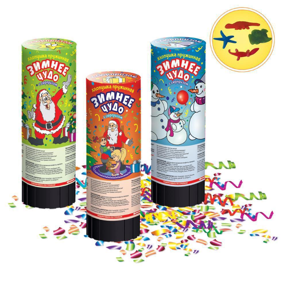 Изображение товара Хлопушка пружинная Partymania Зимнее чудо с сюрпризом 16 см для праздников