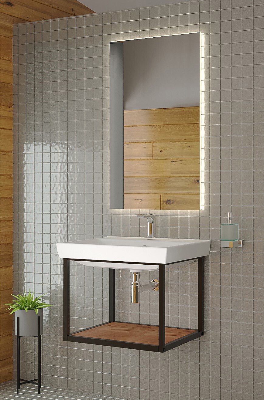 Изображение товара Подвесная тумба под раковину Grayton 60 LEMAN в стиле Loft, черная с полкой