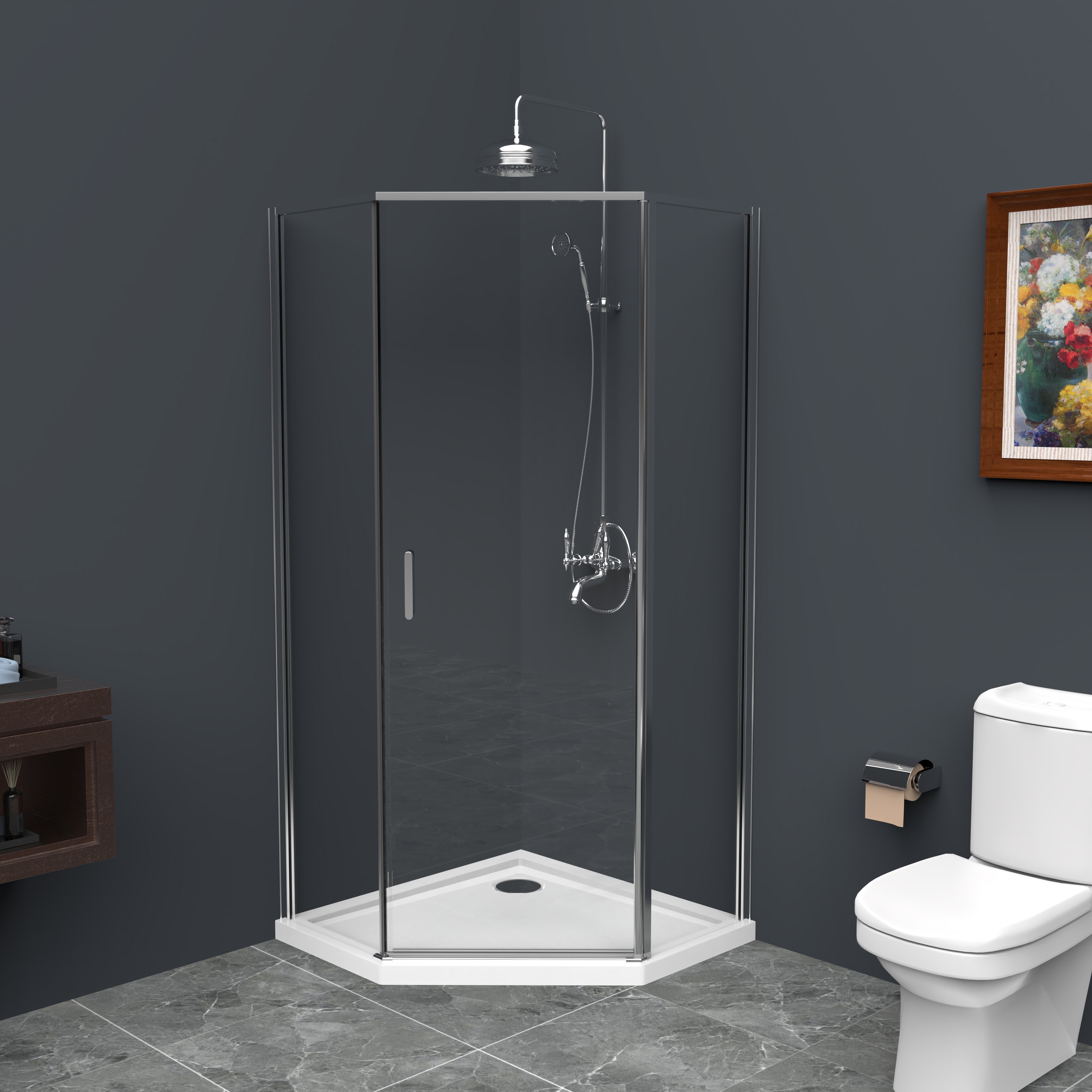 Изображение товара Душевой уголок Belbagno UNO-195-P-1-80-C-Cr пятиугольник 80x80см серебро профиль эффект стекла прозрачный Изображение товара Душевой уголок Belbagno UNO-195-P-1-80-C-Cr пятиугольник 80x80см серебро профиль эффект стекла прозрачный
