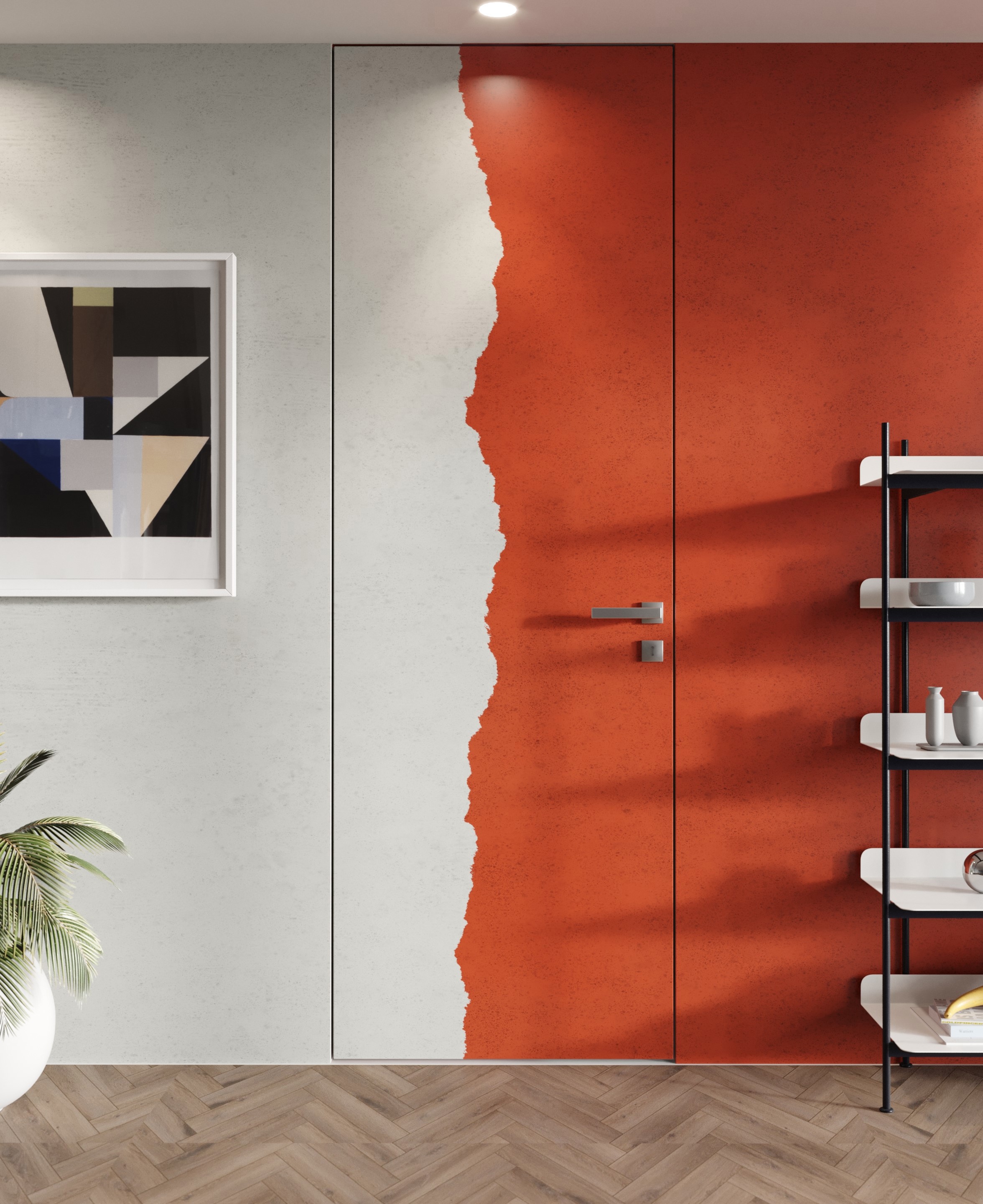 Изображение товара Дверь скрытая Stefur Invisible 58 глухая 210x90см CPL цвет белый серая кромка с замком и петлями