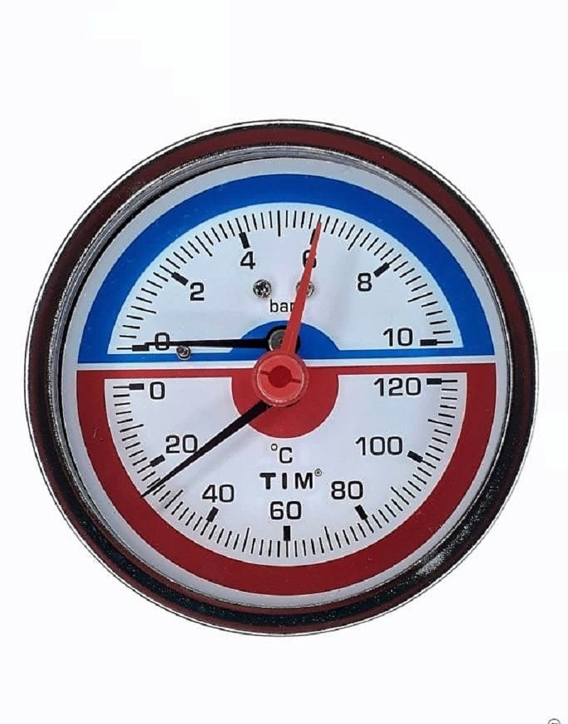 Изображение товара Термоманометр аксиальный TIM Y-80T-10bar 1/2" 10 бар