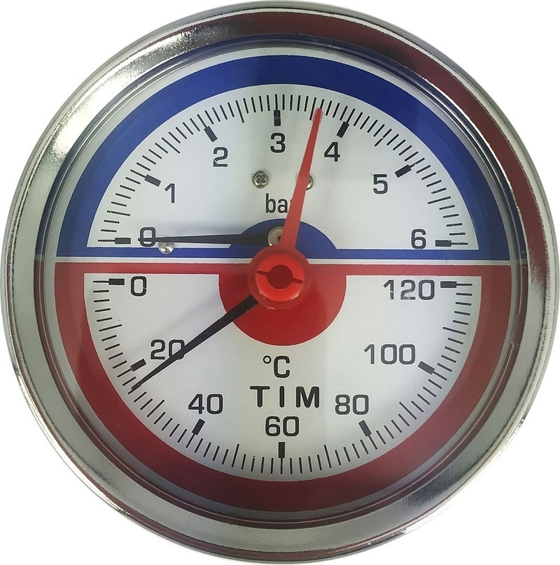 Изображение товара Термоманометр аксиальный TIM Y-80T-6bar 1/2" 6 бар