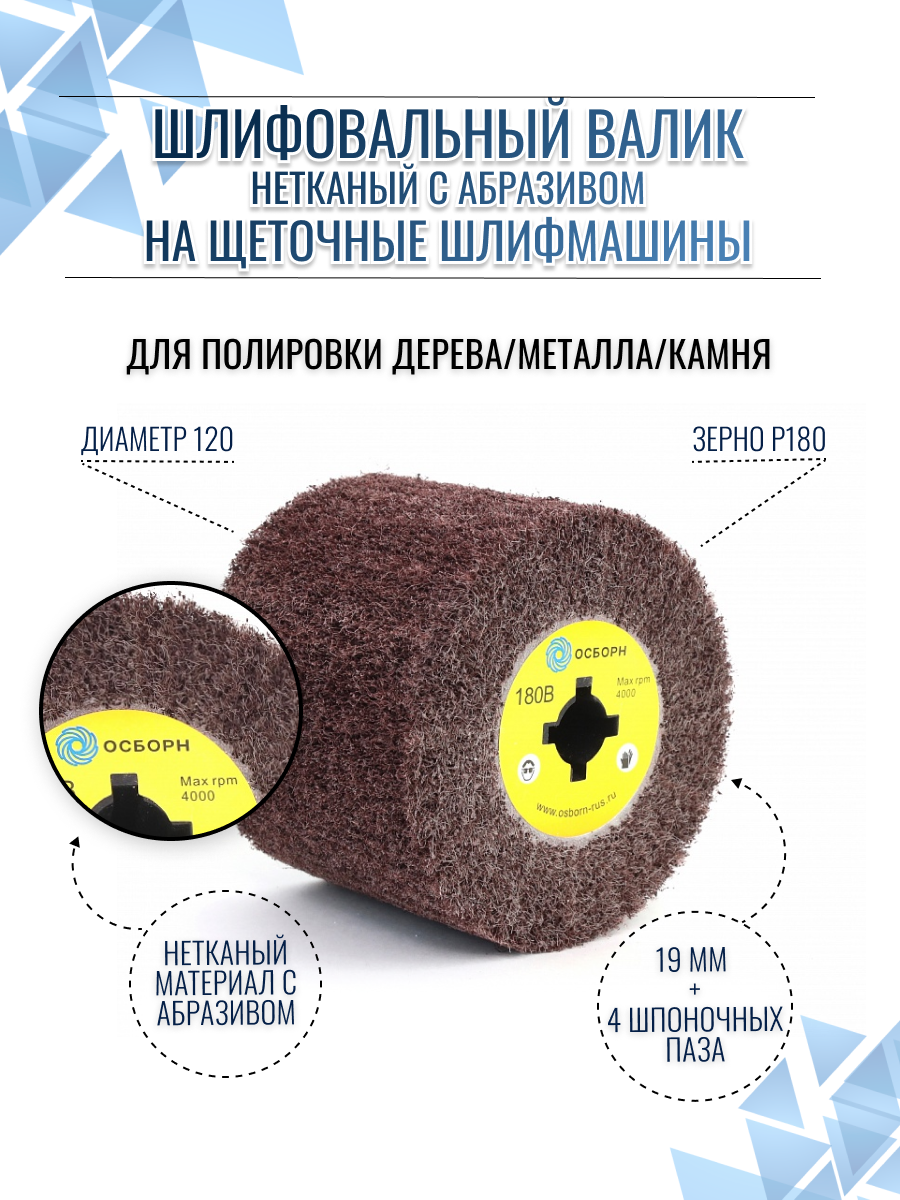 Изображение товара Кордщетка цилиндр для щеточной машины Осборн 6-062 P180 19x120 мм для шлифовки и полировки