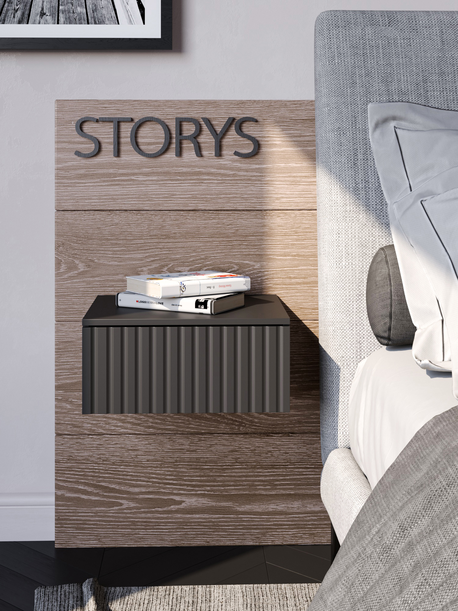Изображение товара Прикроватная тумба Storys Сити 50x18x34 см из МДФ черного цвета