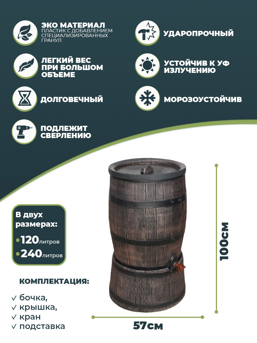 Изображение товара Бочка Roto С подставкой 120 л пластик коричневый Изображение товара Бочка Roto С подставкой 120 л пластик коричневый
