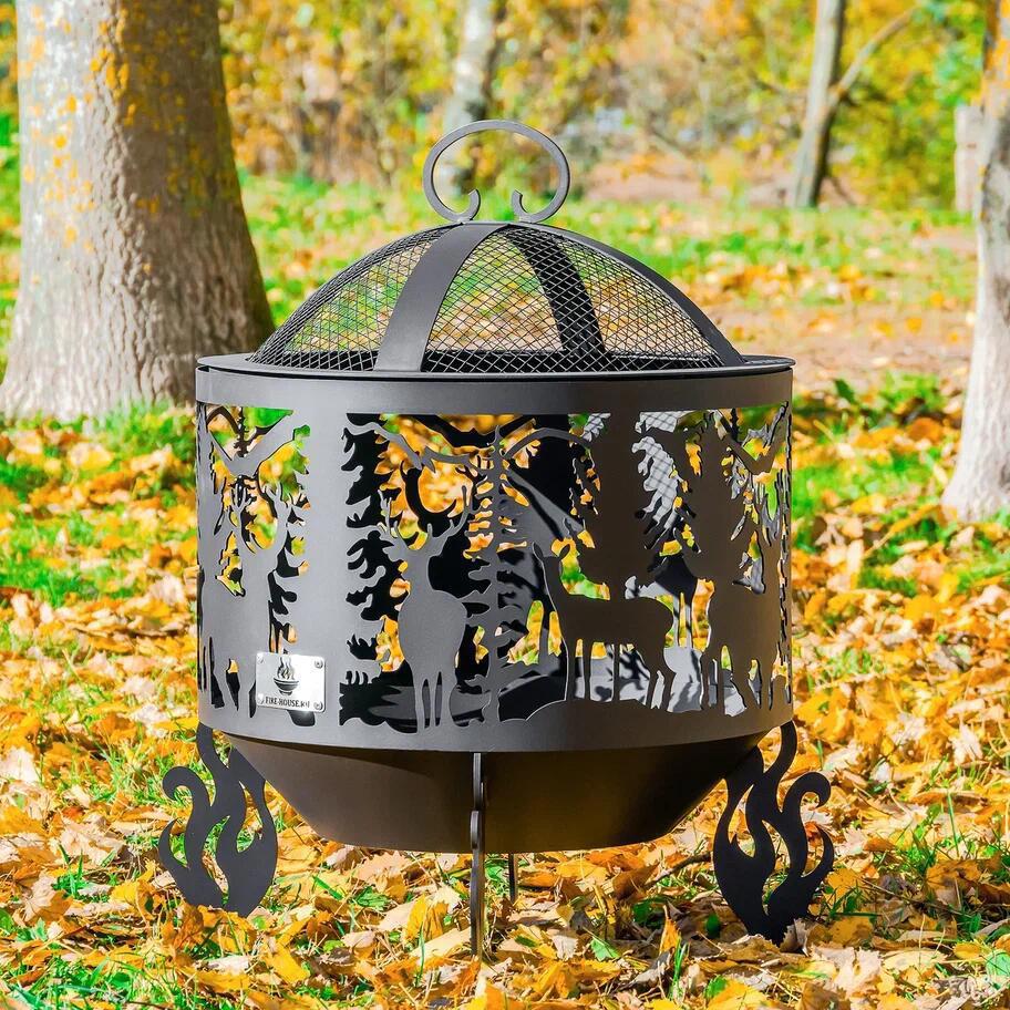Изображение товара Костровая чаша Fire-House Олени d 50 см с крышкой-искрогасителем
