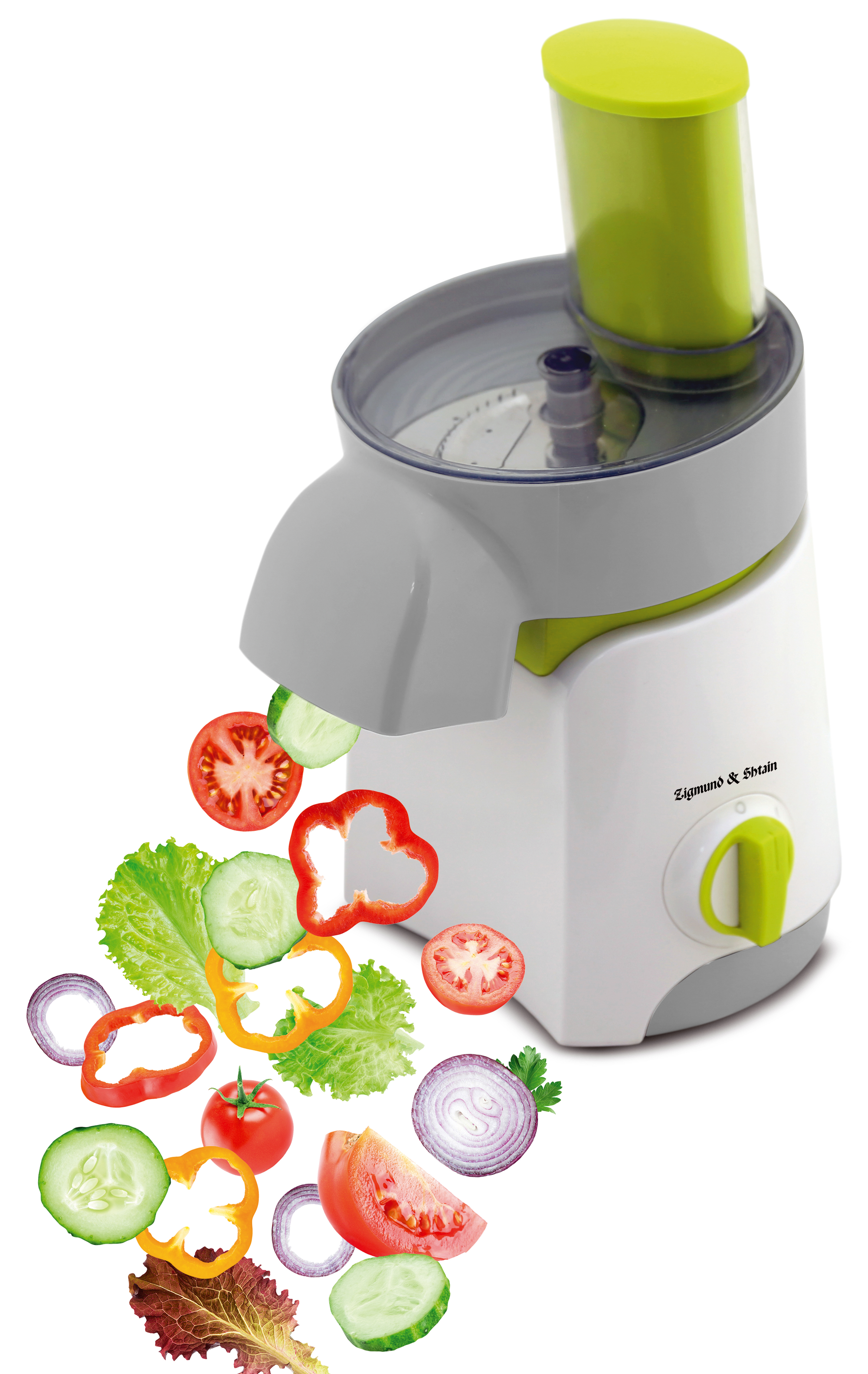 Изображение товара Электрическая овощерезка Zigmund Shtain SM-20 с 6 насадками для нарезки и терки салатовая