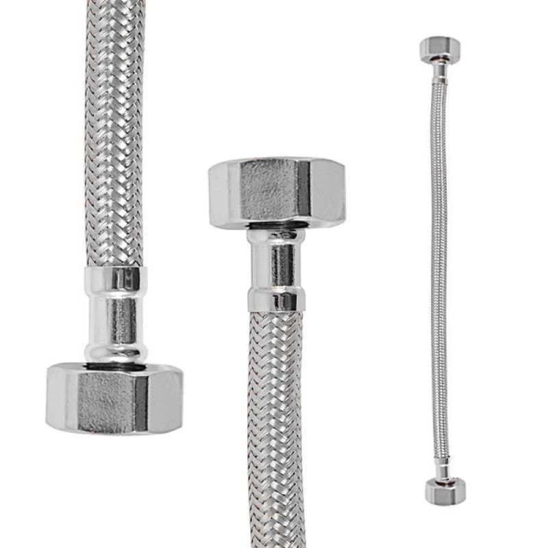 Изображение товара Гибкая подводка для воды Ravslezak 1/2''x1/2'' 40 см хром оплетка из нержавейки