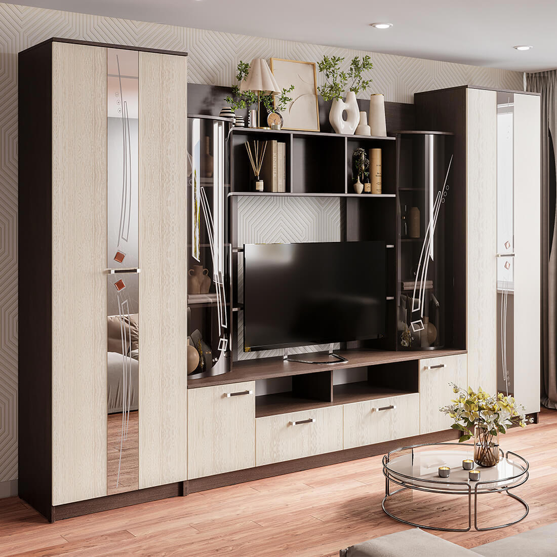 Изображение товара Модульная стенка BTS Венеция 340x220x53.20 см цвет венге/дуб лоредо