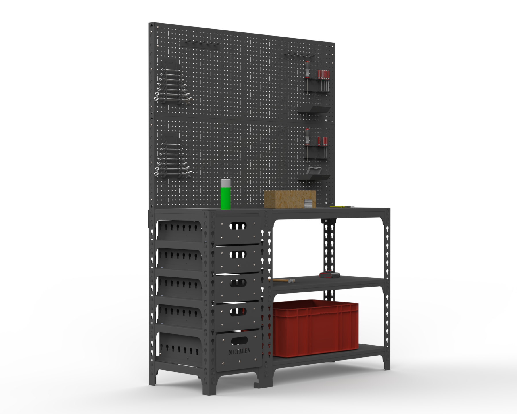 Изображение товара Стол-верстак Metalex 111838 950х1000х400 мм, нагрузка 260 кг, с аксессуарами