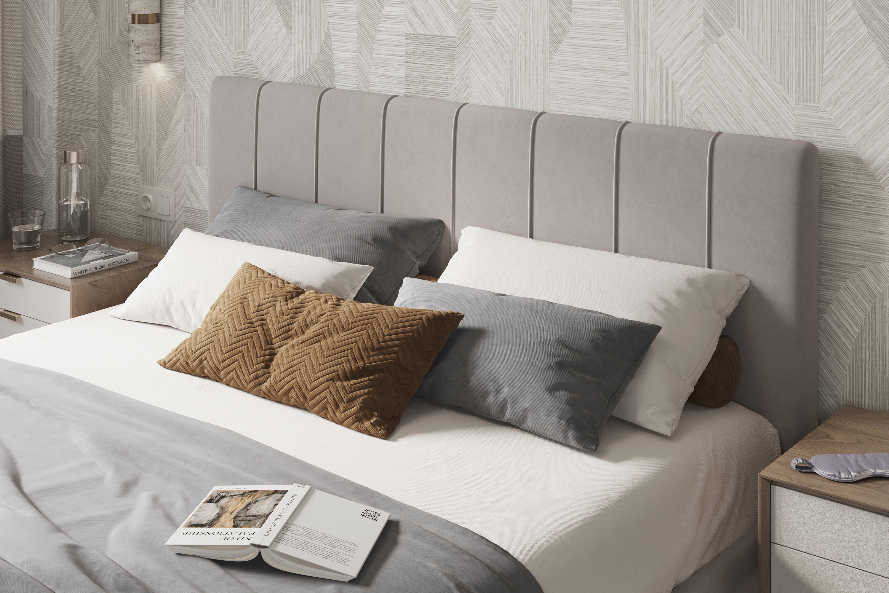 Изображение товара Кровать Costa Веста с подъемным механизмом 100x101 см серо-бежевый стильная и практичная