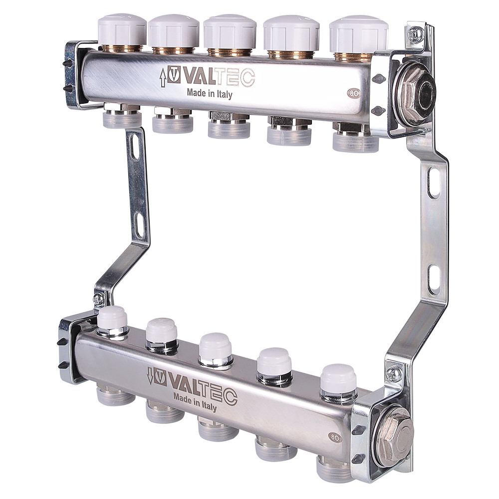 Изображение товара Коллекторная группа для теплого пола Valtec VTc.582.EMNX 8 выходов из нержавеющей стали