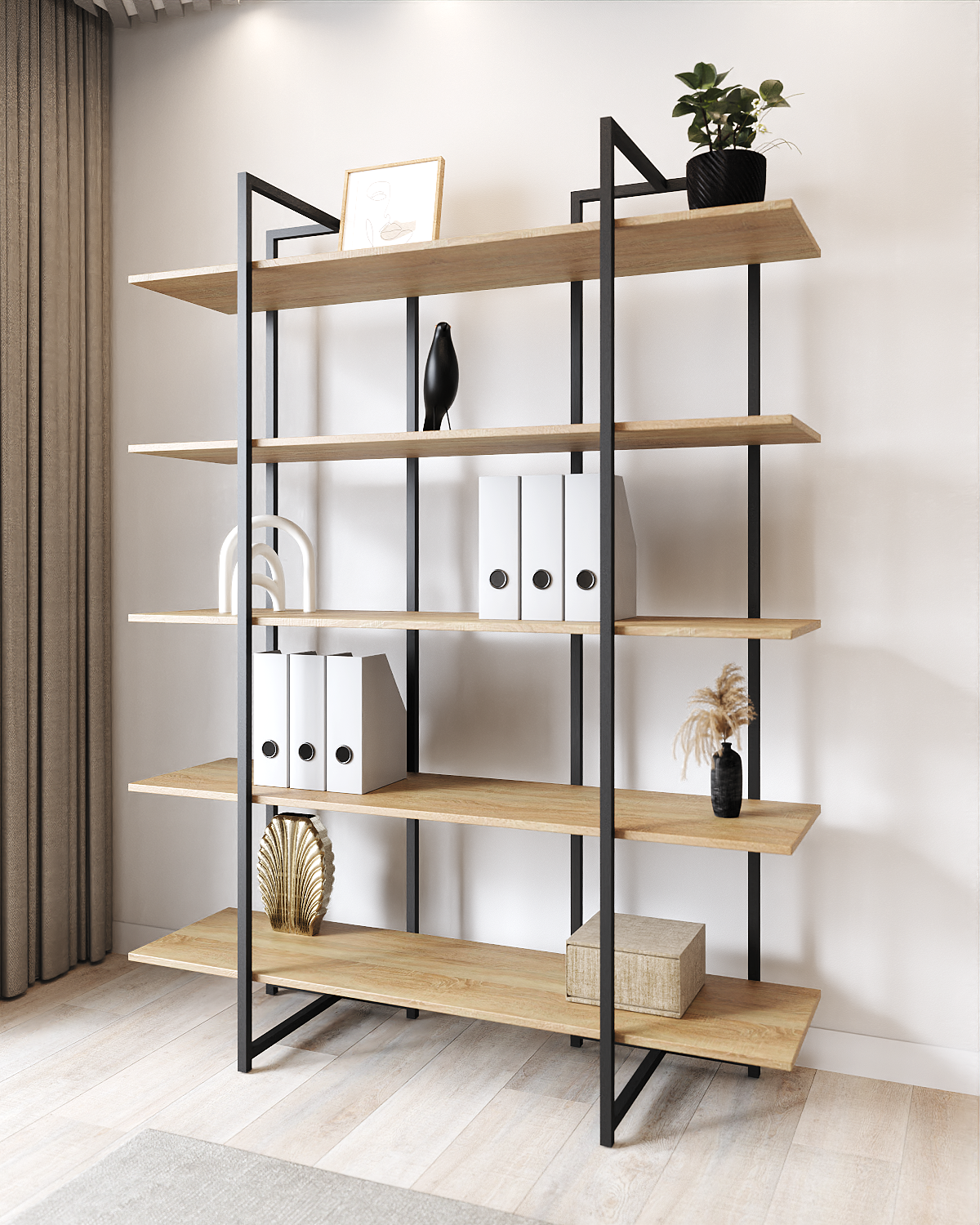 Изображение товара Стеллаж с полками Лофт A1 home 134x175x34 см металл цвет дуб сонома Изображение товара Стеллаж с полками Лофт A1 home 134x175x34 см металл цвет дуб сонома