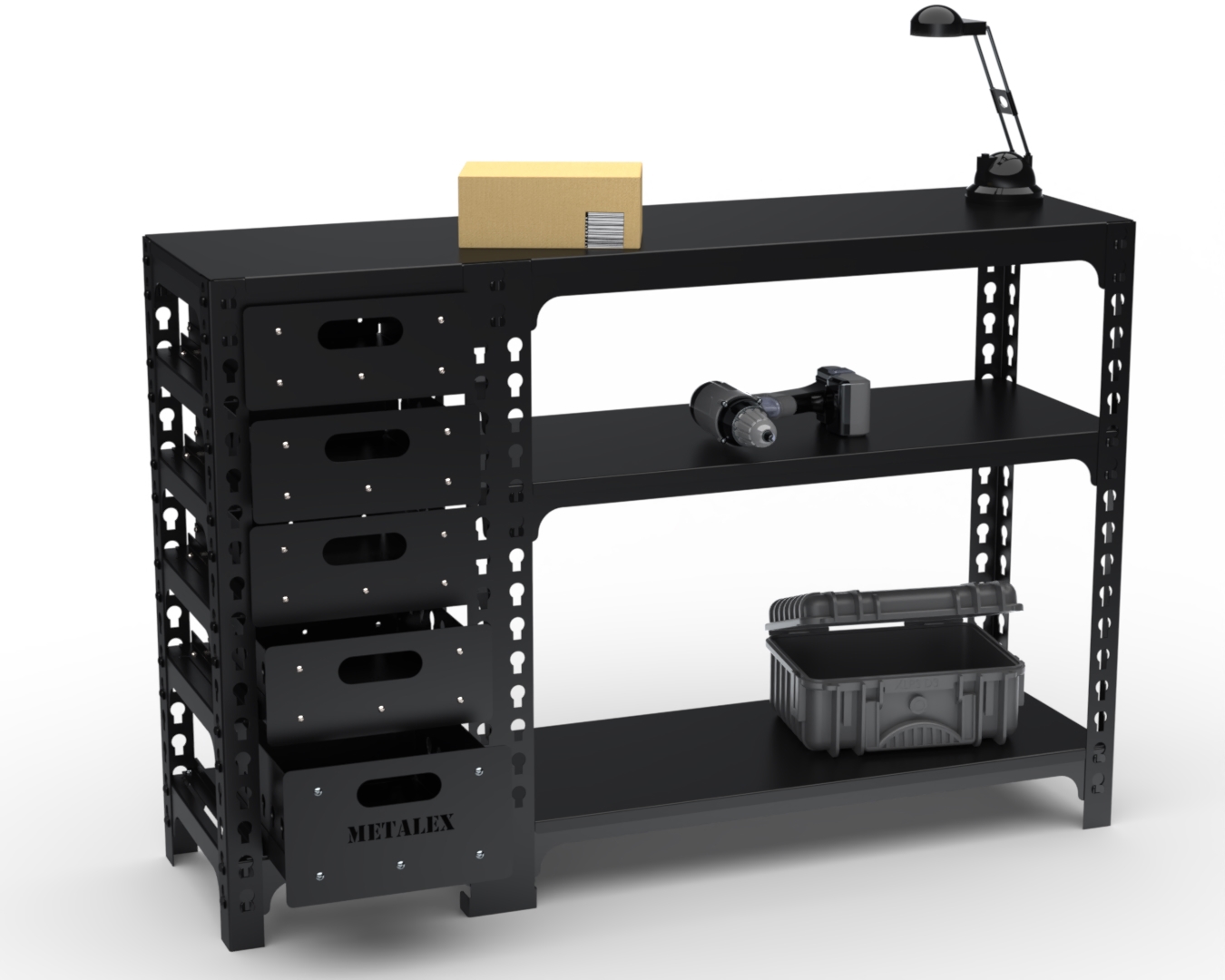 Изображение товара Стол-верстак Metalex 117308 950х1400х600 мм с тумбой и ящиками Россия