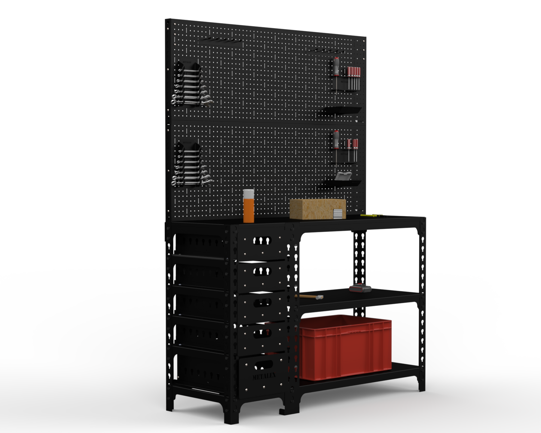 Изображение товара Стол-верстак c одной тумбой Metalex 117324 950x1400x400 мм, максимальная нагрузка до 260 кг, с комплектом аксессуаров