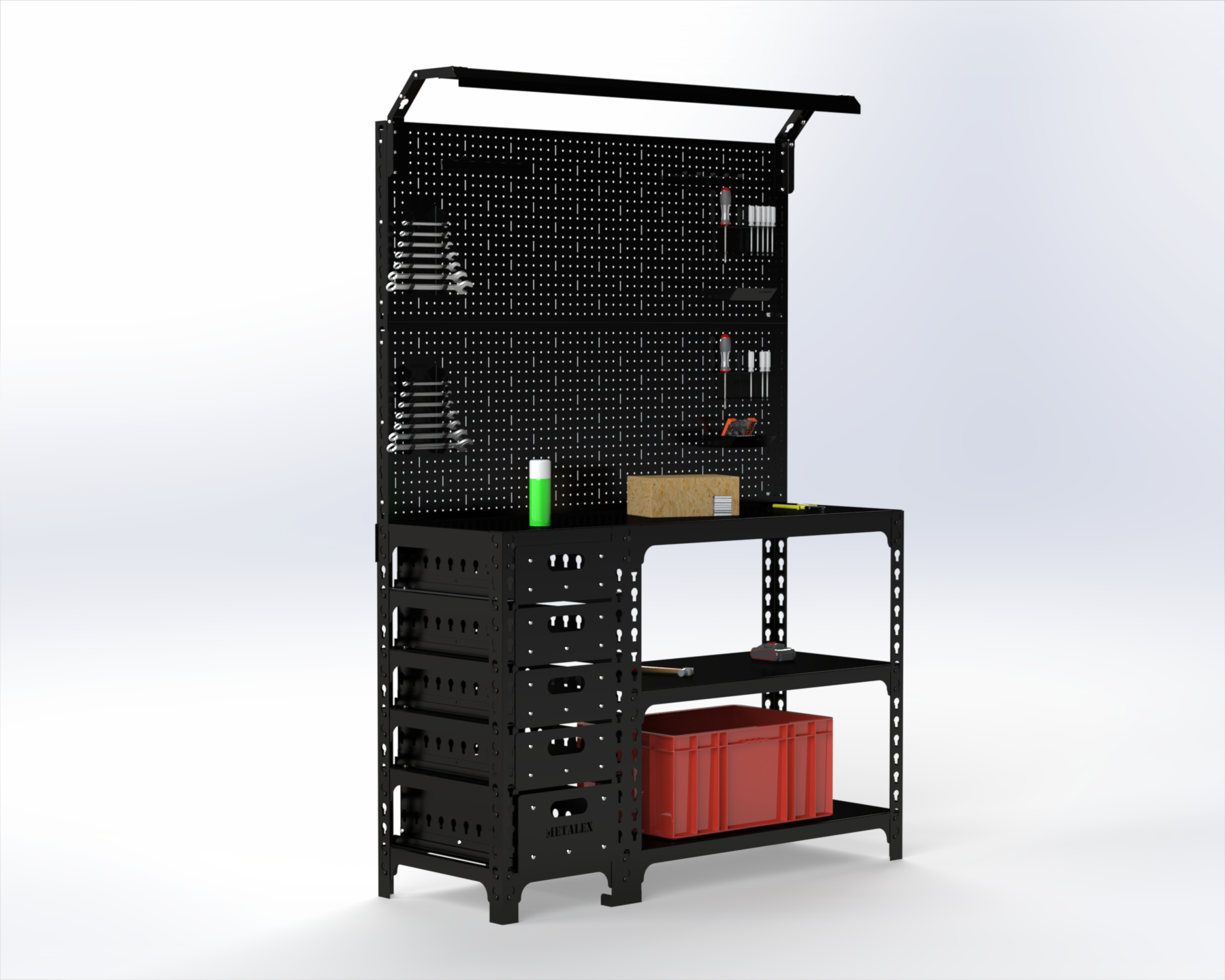 Изображение товара Стол-верстак Metalex Sun 117406 1700x600 мм с освещением и ящиками Изображение товара Стол-верстак Metalex Sun 117406 1700x600 мм с освещением и ящиками