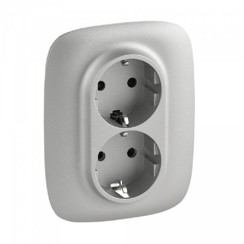 Изображение товара Розетка двойная встраиваемая Legrand Valena ALLURE с заземлением и шторками алюминий