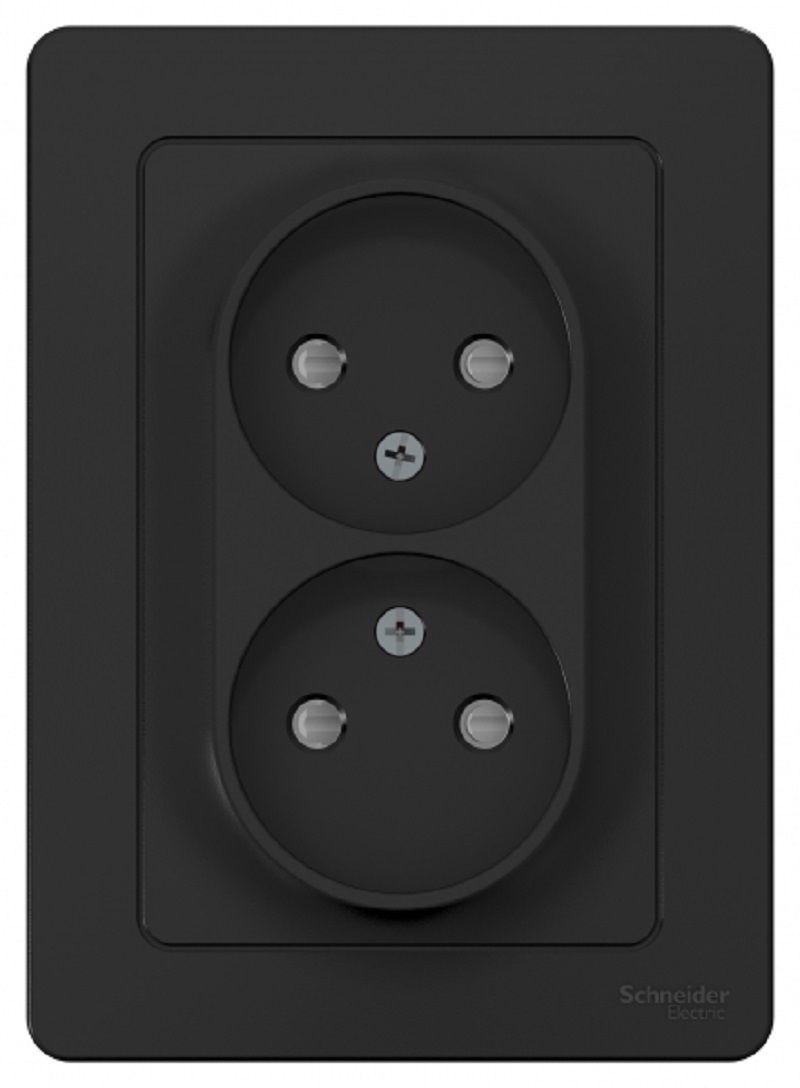 Изображение товара Розетка двойная встраиваемая Systeme Electric Blanca без заземления со шторками цвет антрацит 1 шт